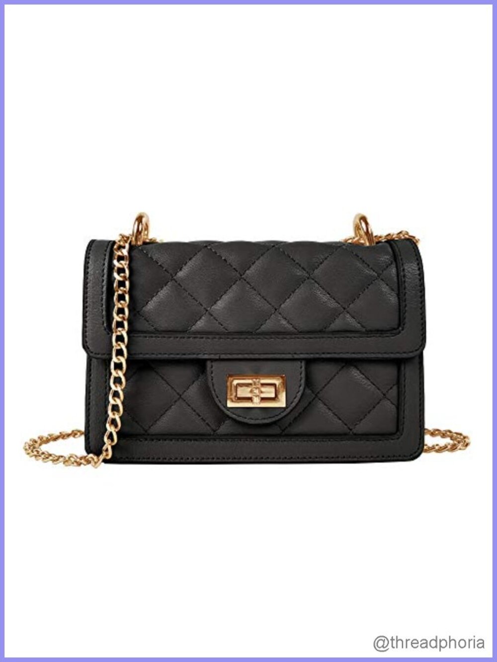 Quilted Vegan Leather Crossbody Bag with Gold Chain, Mini Shoulder Purse Sling